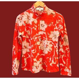 Jean Pierre Klifa Floral Quarter Zip Pullover Tropical Resort Wear Top Small